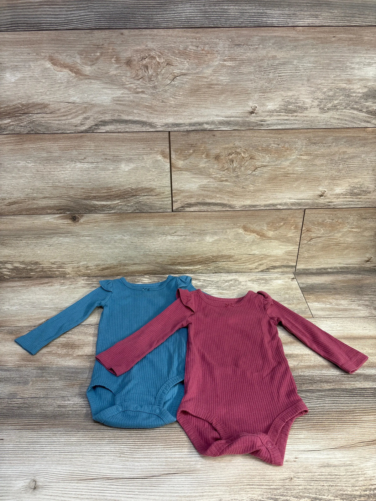 Carter's 2pk Ribbed Long Flutter Sleeve Bodysuits Blue/Pink sz 12m