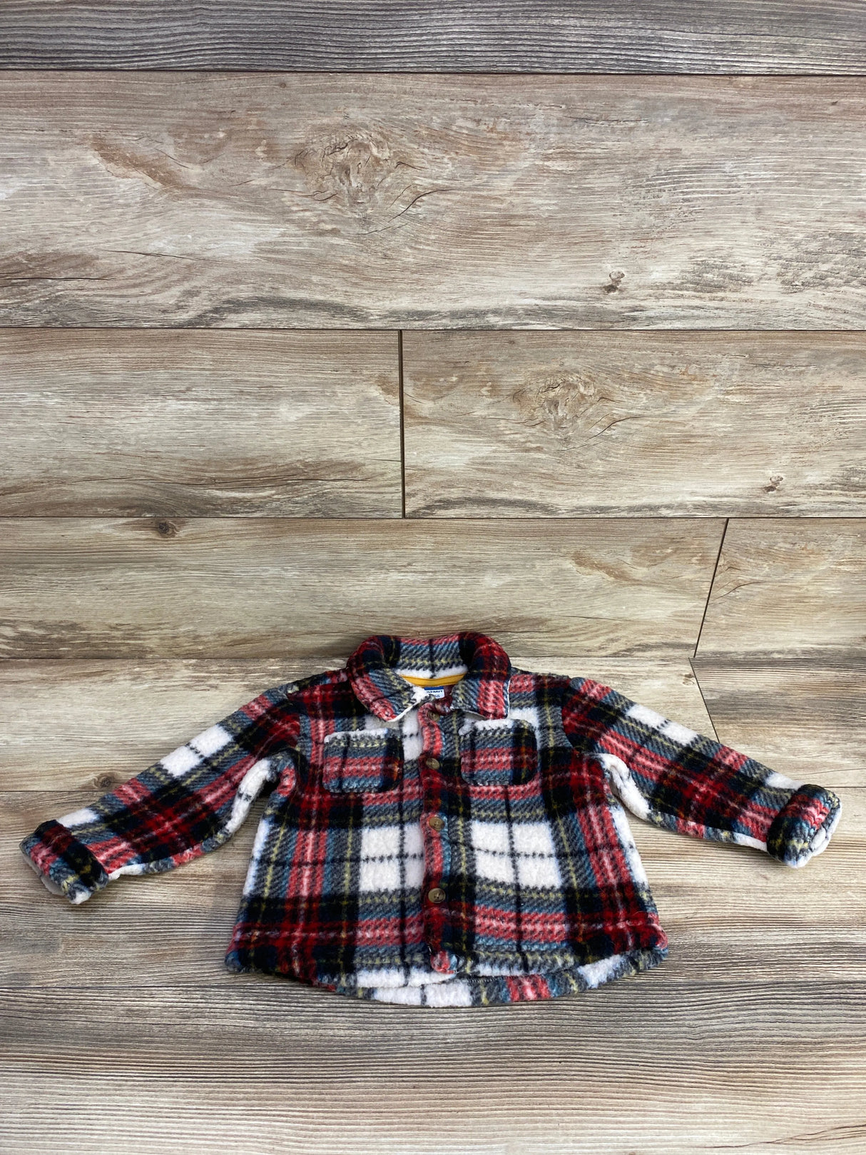 Old Navy Plaid Fleece Button Up Jacket Red sz 18-24m