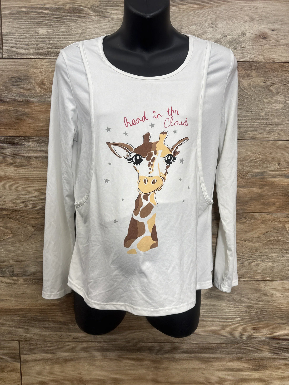 Head in the Clouds Giraffe Nursing Shirt White sz Medium
