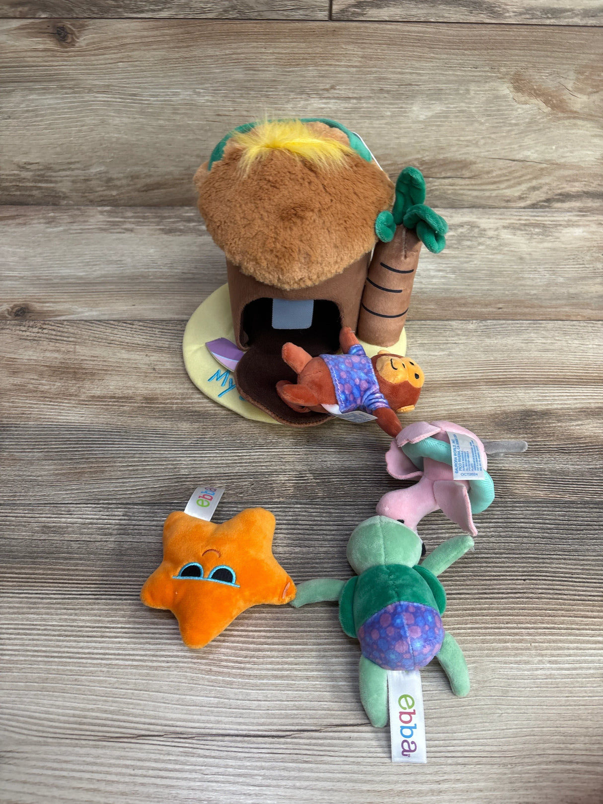 Me n Mommy To Be kids toy featuring a plush tree house with stuffed animal characters and attached colorful plush star, turtle, and flamingo