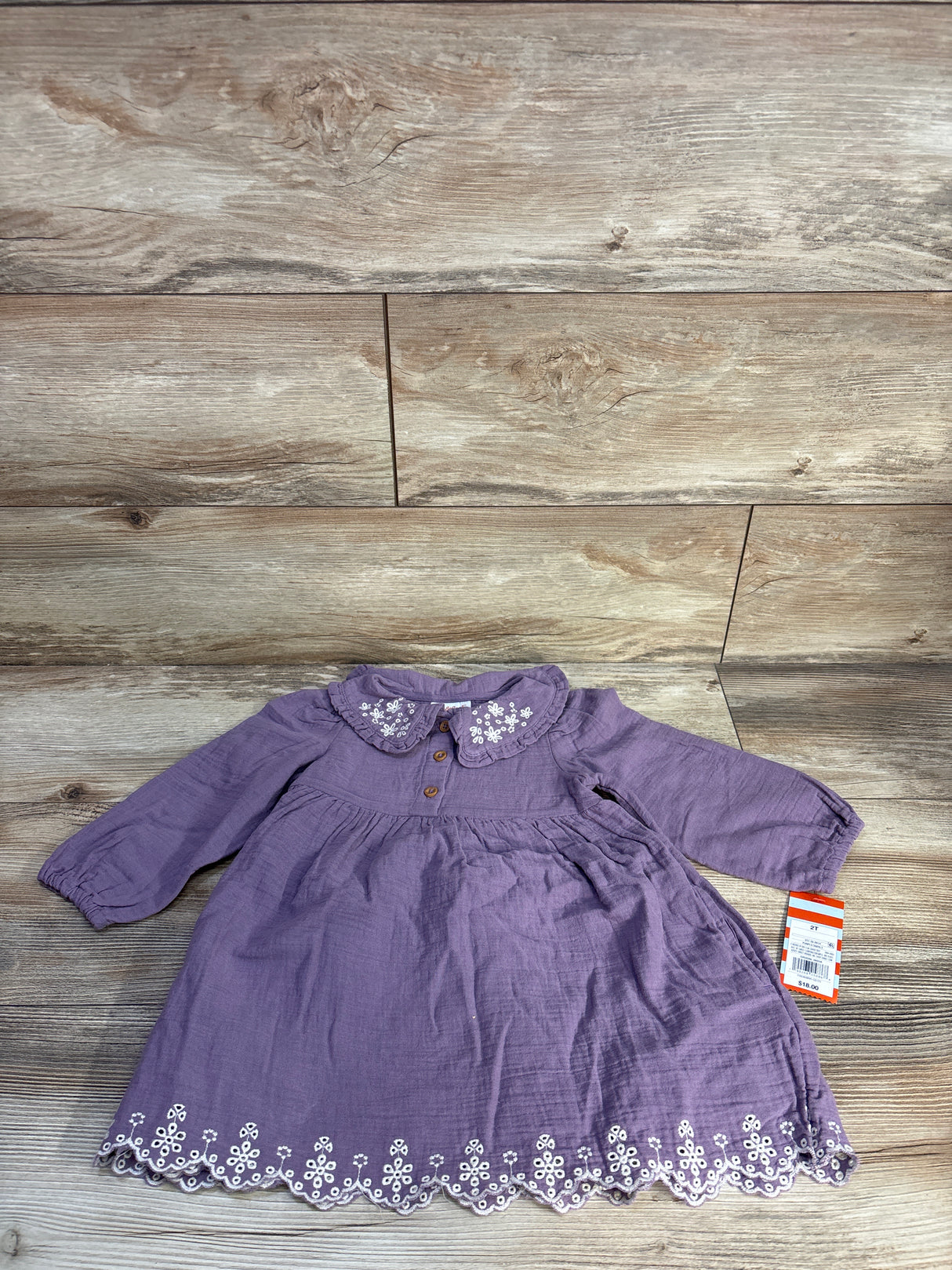 NEW Cat & Jack Gauze Eyelet Long Sleeve Dress Purple sz 2T