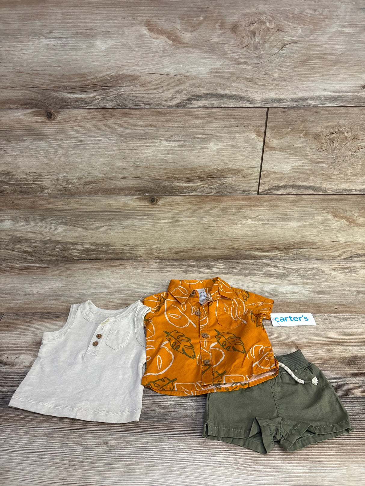 NEW Carter's 3pc Button-Up Shirt, Tank Top, & Shorts Set Orange sz Newborn