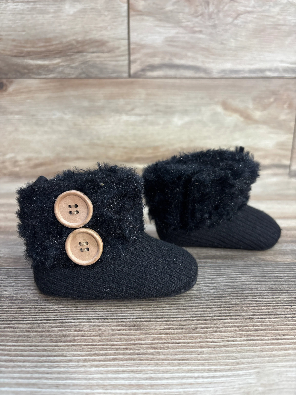 Faux Fur Cuff Baby Booties Black sz 1/2c
