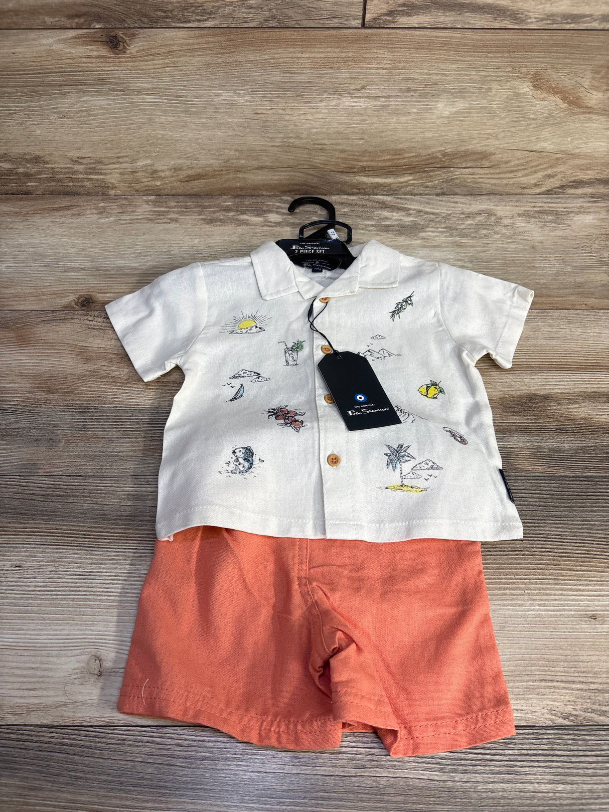 NEW Ben Sherman 2pc Button Up Shirt & Shots Set White sz 12m
