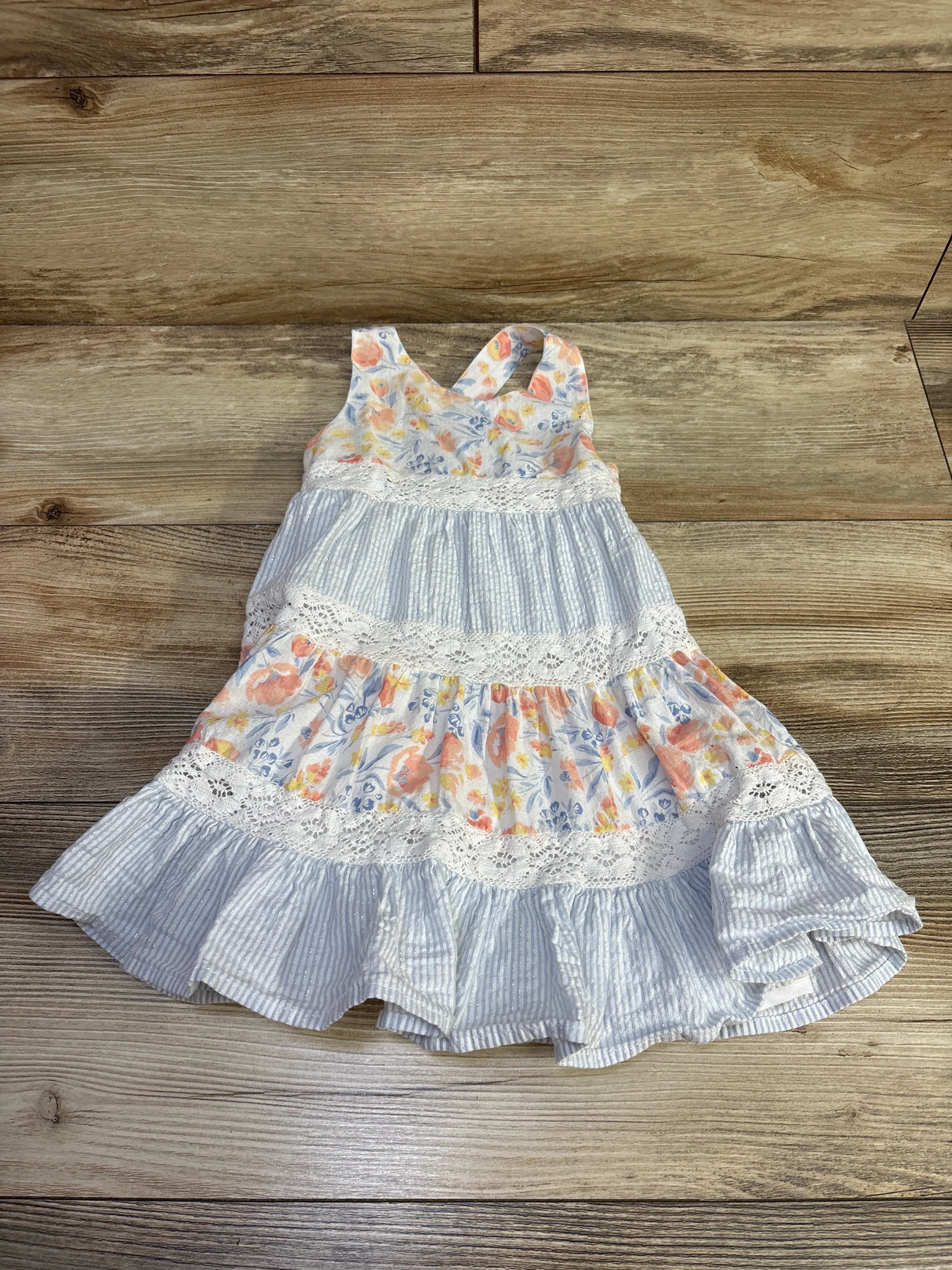 Tommy Bahama Sleeveless Metallic Stripe Tiered Dress White sz 18m