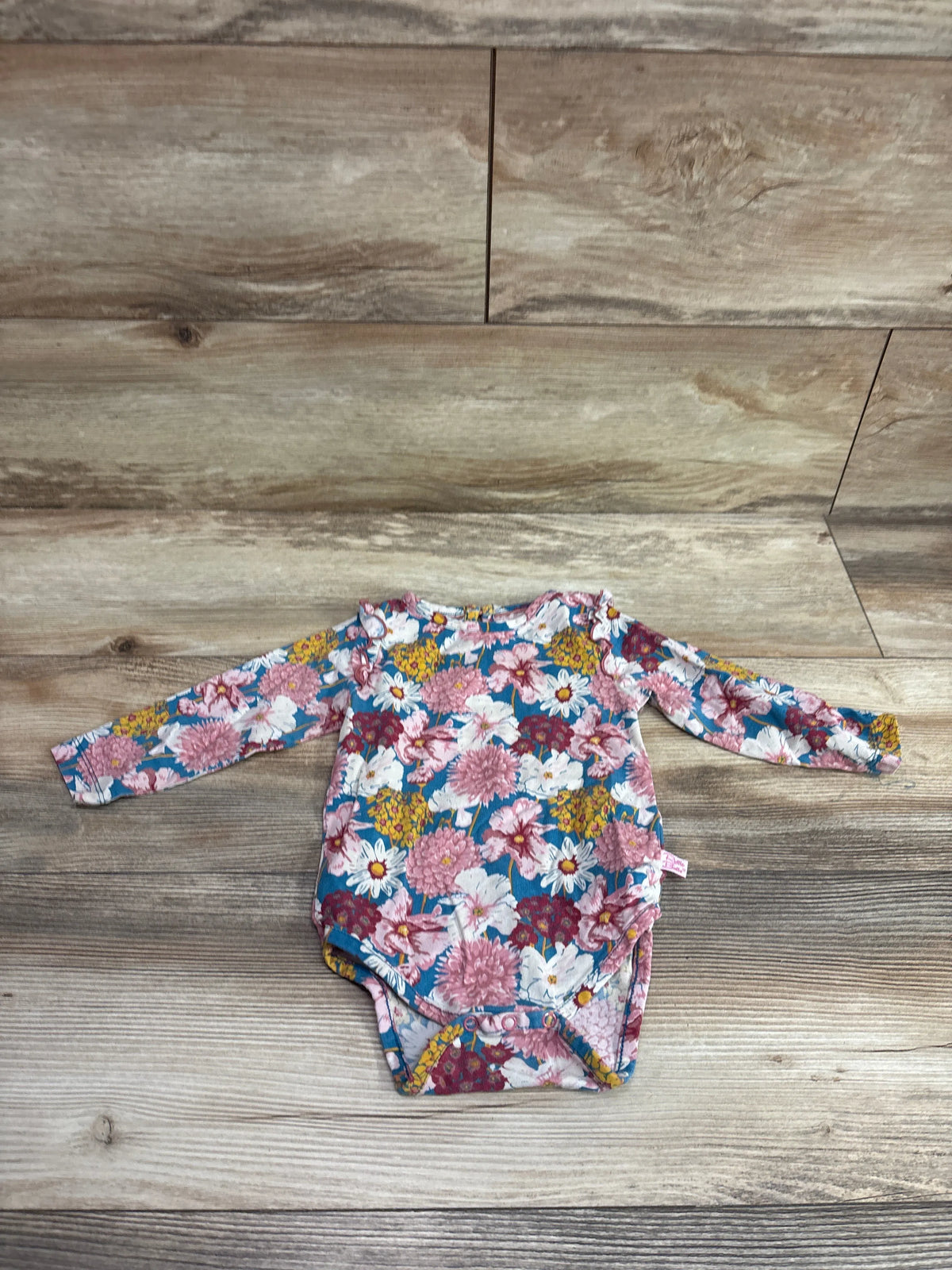 Ruffle Butts long sleeve floral bodysuit in blue for baby size 18-24m
