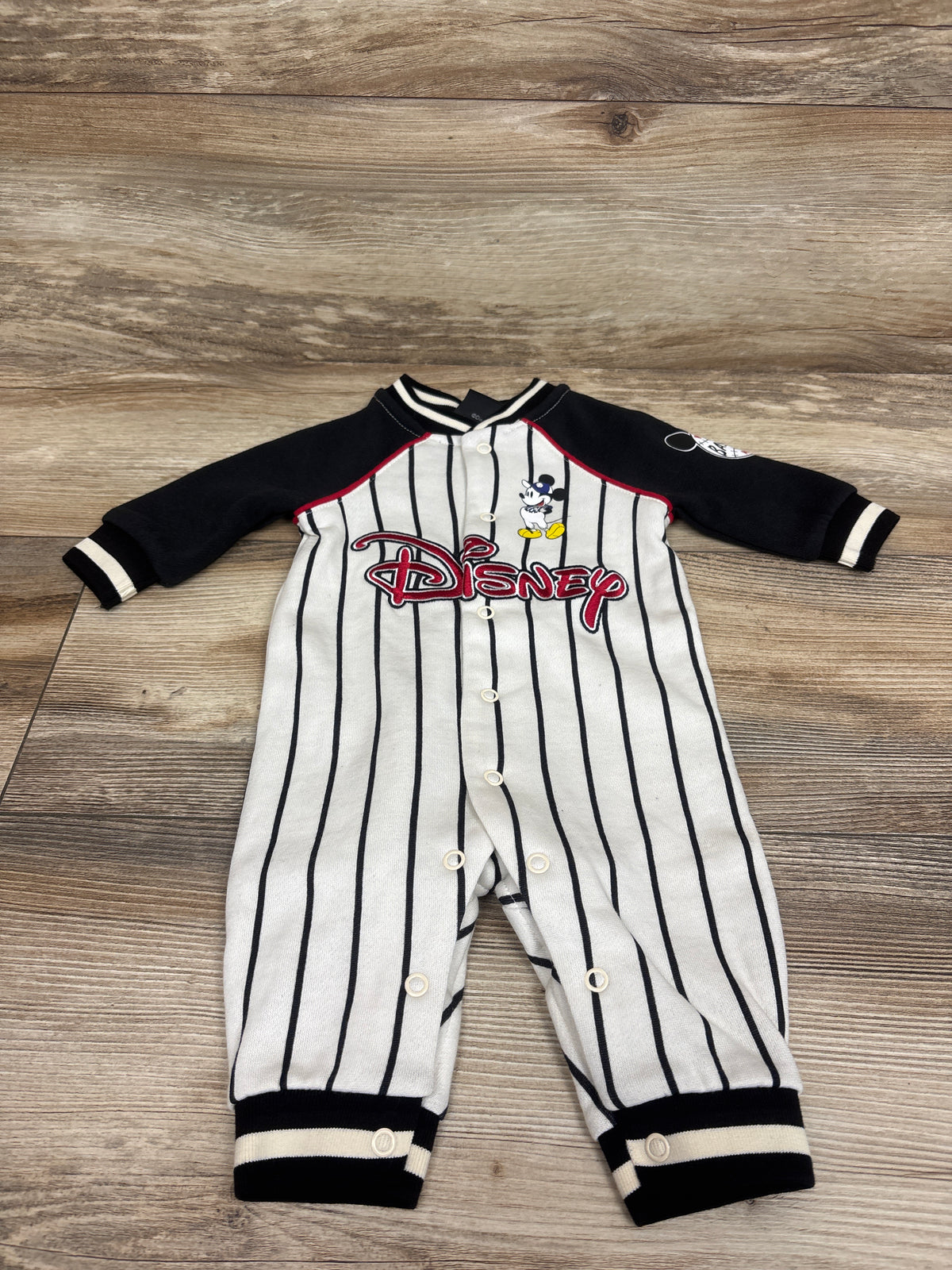 Boxlunch x Disney Mickey Mouse Vintage Striped Baseball Jersey Coverall Black sz 6m