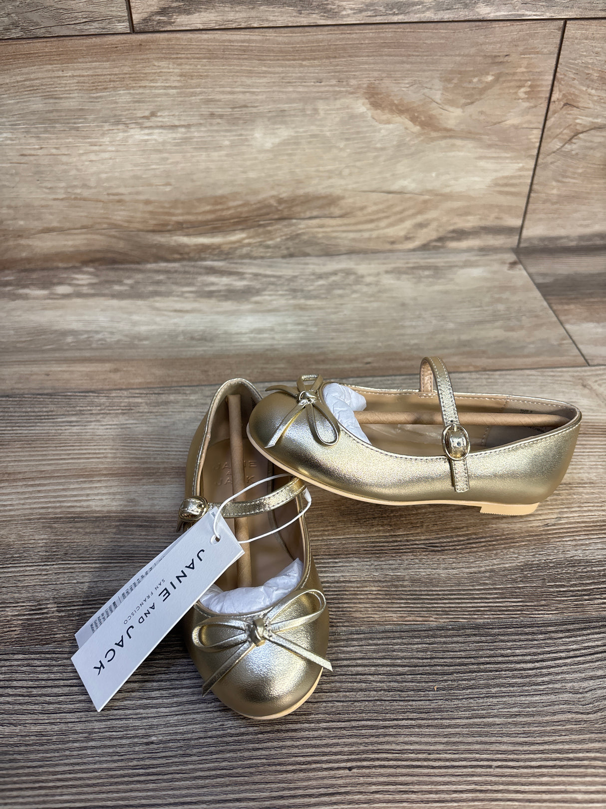 NEW Janie & Jack Gold Metallic Bow Ballet Flat sz 9c