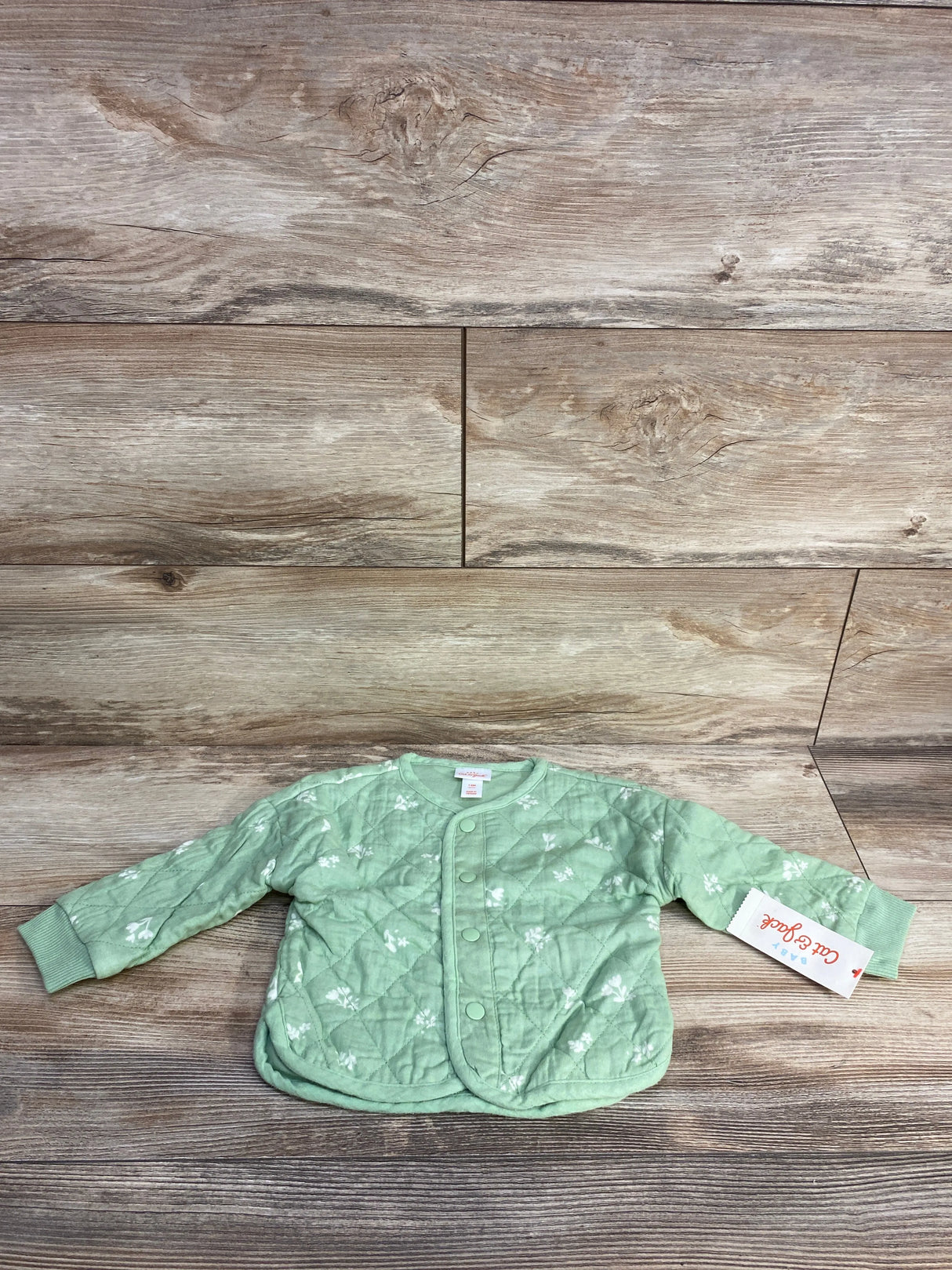 NEW Cat & Jack Floral Chambray Quilted Jacket Green sz 12m