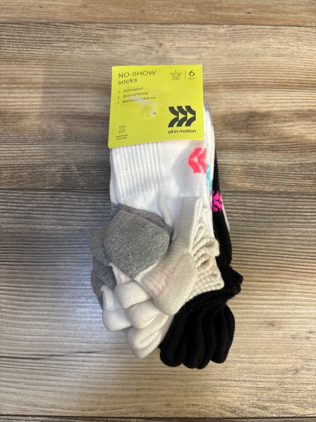 NEW All in Motion No-Show Socks 6pk sz 3-10