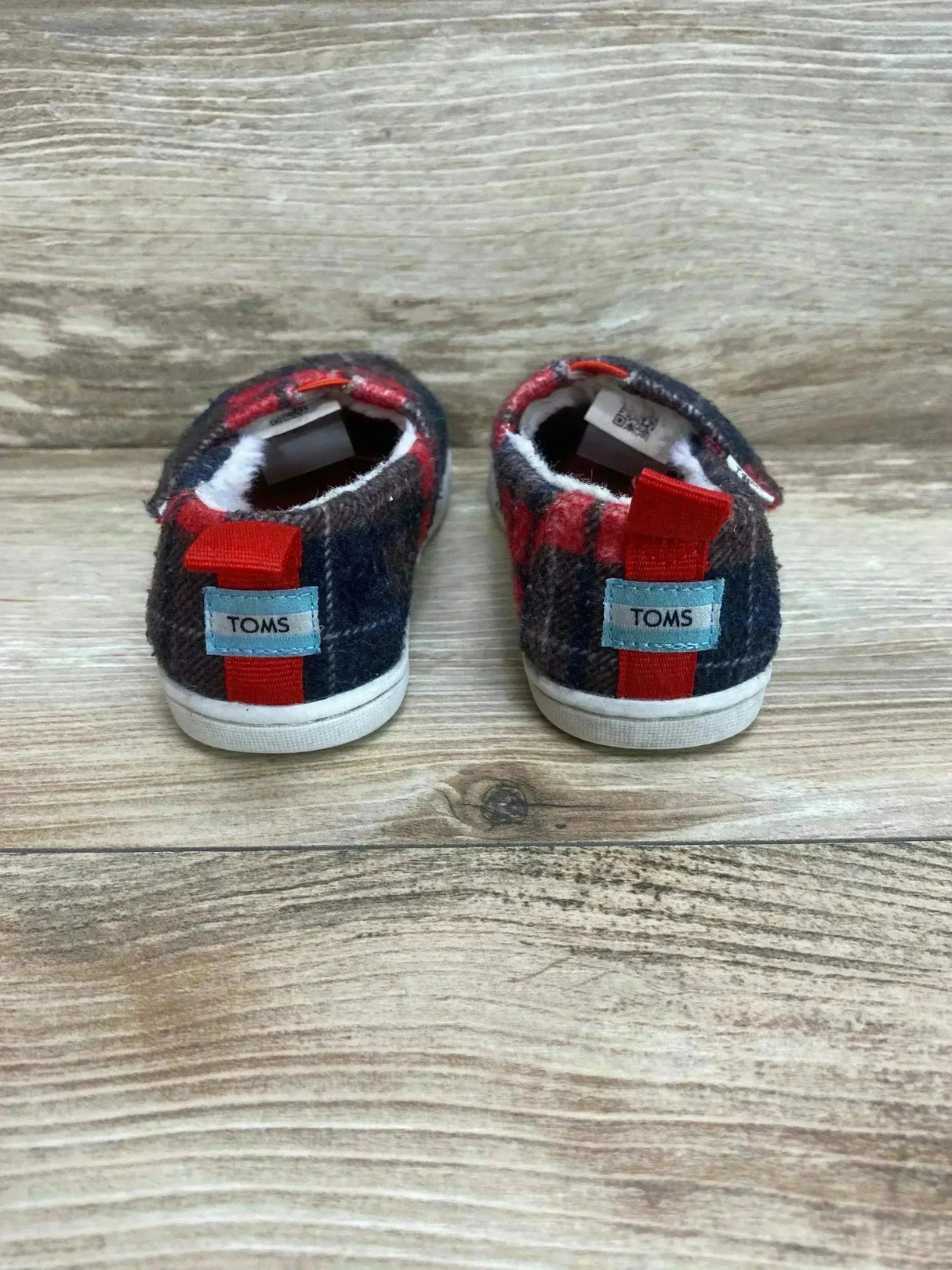 Toms Tartan Printed Felt/Faux Fur Alpargata Red Sz 7c - Me n Mommy To Be