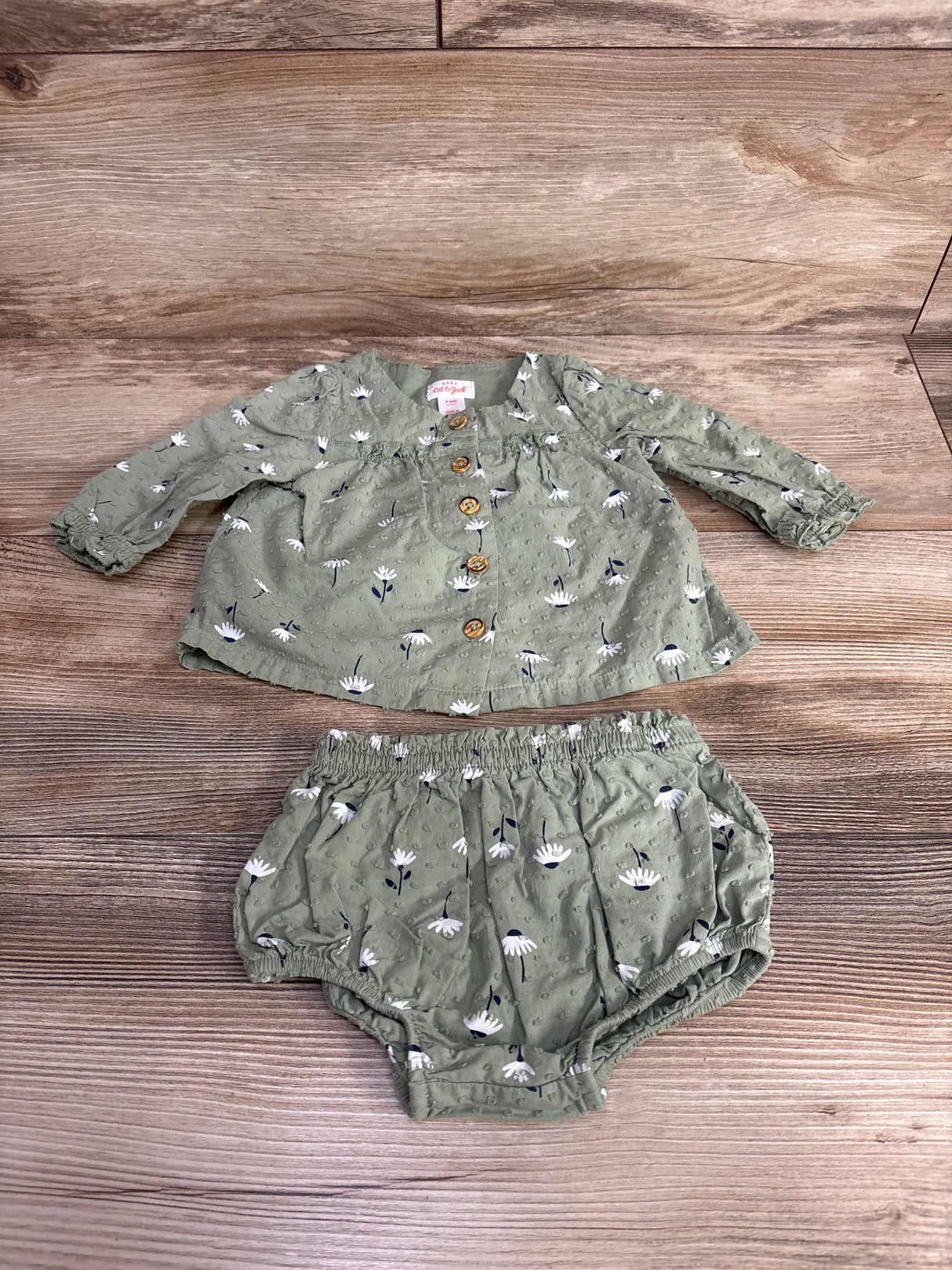 Cat & Jack 2pc Textured Floral Dress & Bloomers Set Sage sz 3-6m