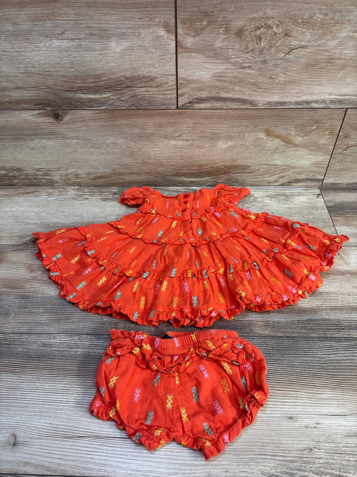 Cynthia Rowley 2oc Tiered Dress & Bloomers Set Orange sz 6-9m