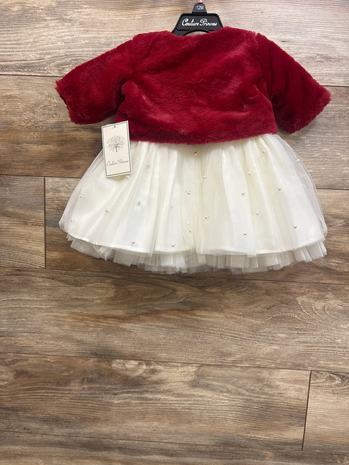 NEW Couture Princess 2pc Pearl Dress & Plush Cardigan Set Red sz 12m