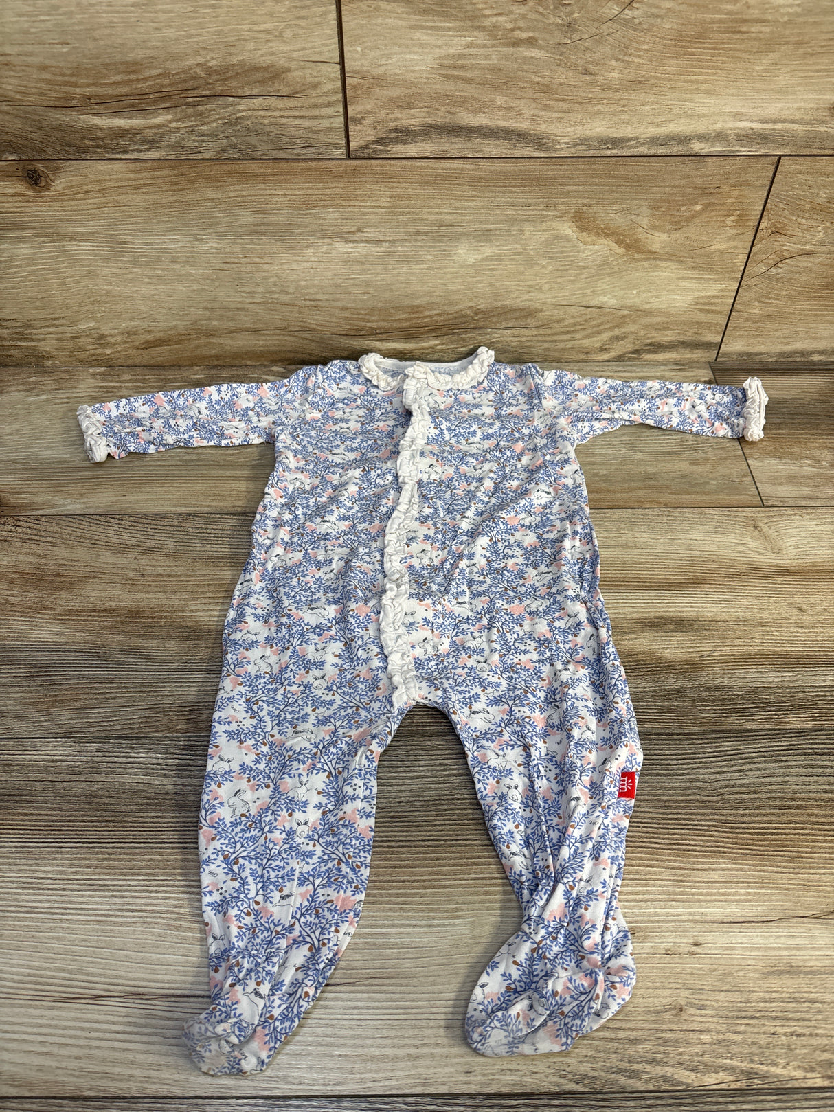 Magnetic Me 'Somebunny Floral' Modal Ruffle Footie White sz 3-6m