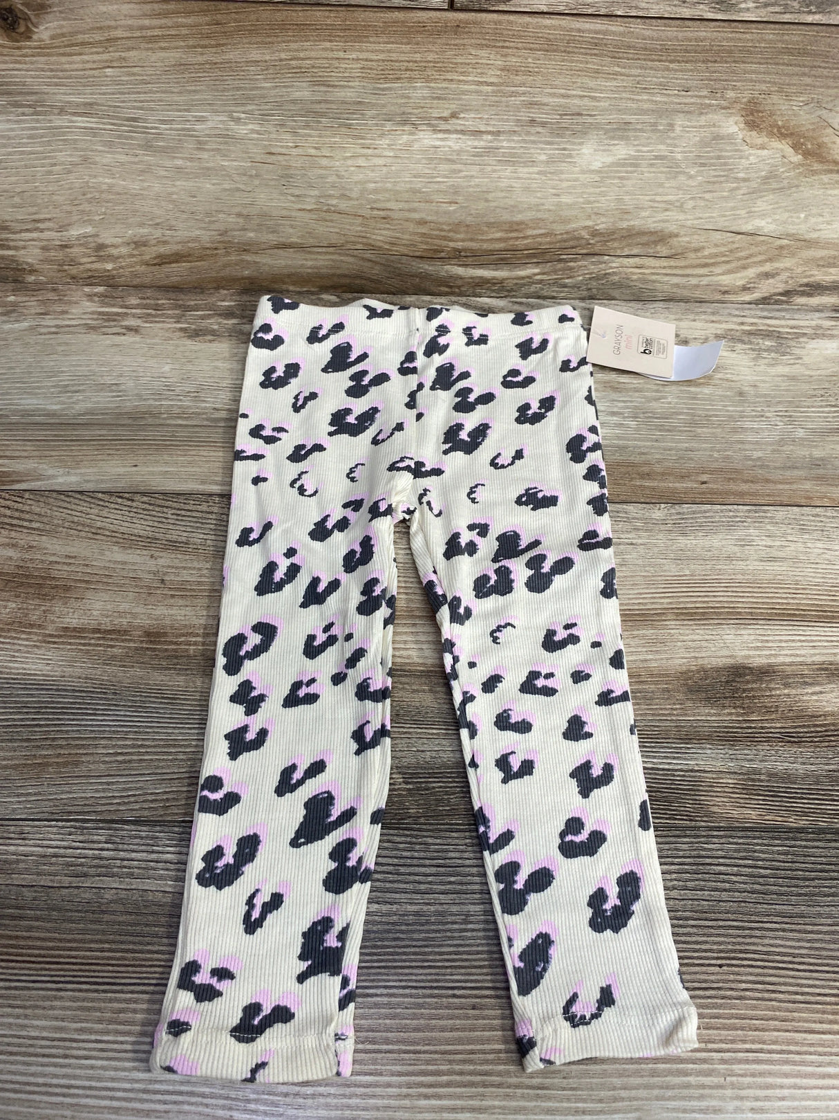 NEW Grayson Mini Leopard Print Ribbed Leggings Cream sz 2T