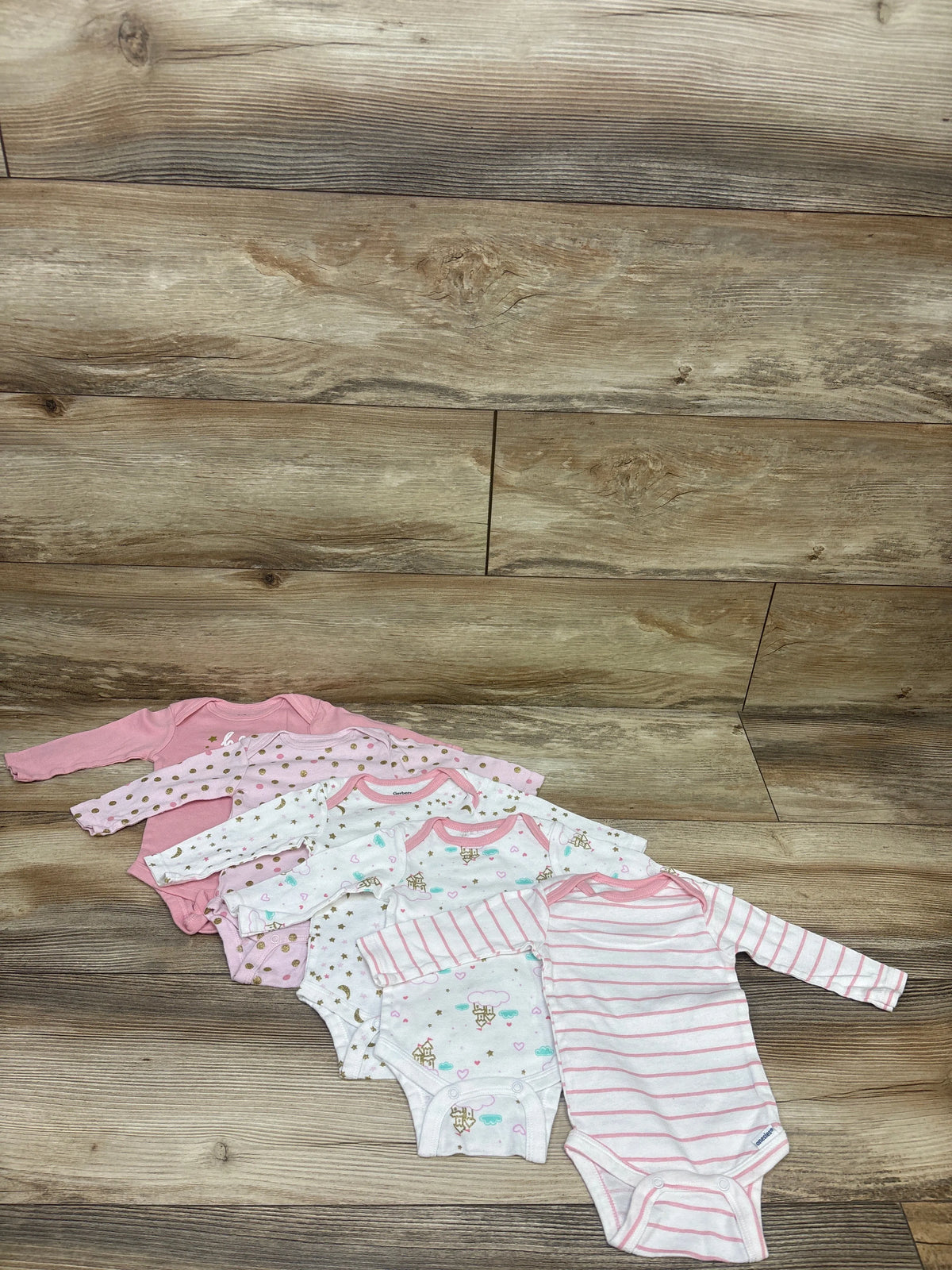 Gerber 5pk Long Sleeve Bodysuit Set Pink sz 0-3m