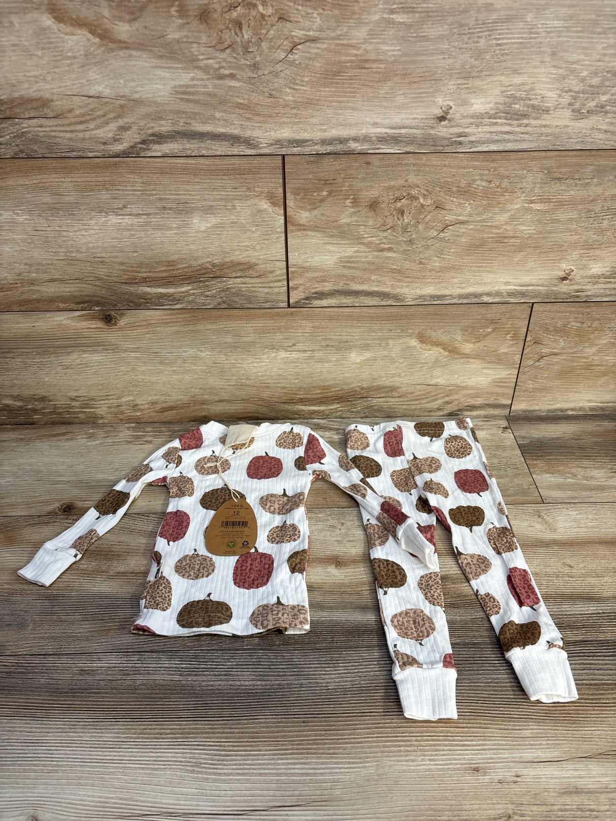 NEW Rabbit + Bear Organic 2pc Ribbed Pumpkin Pajama Set White sz 12m