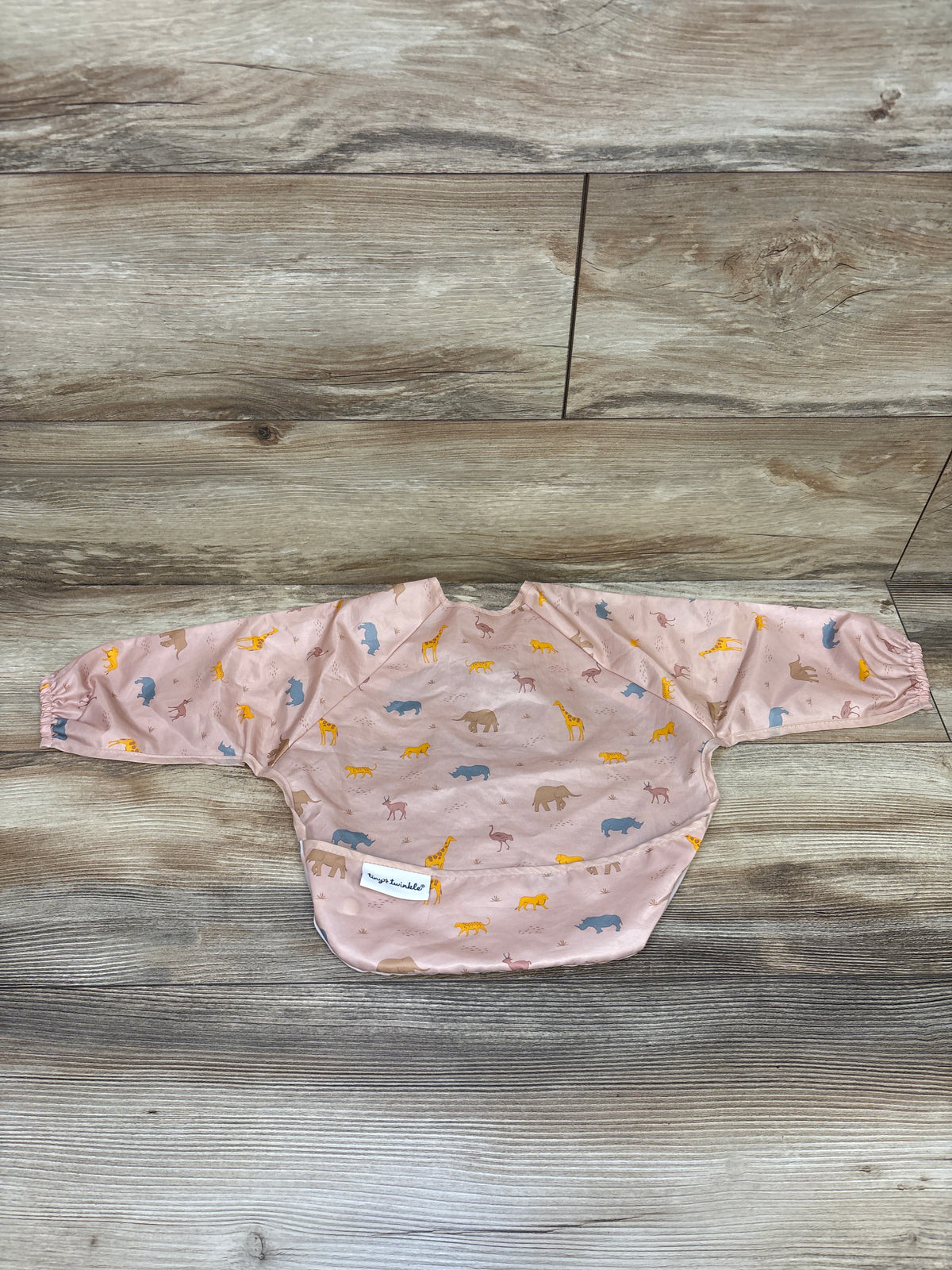 Tiny Twinkle Mess Proof/Waterproof Long Sleeve Bib Animal Print Pink sz 6-24m