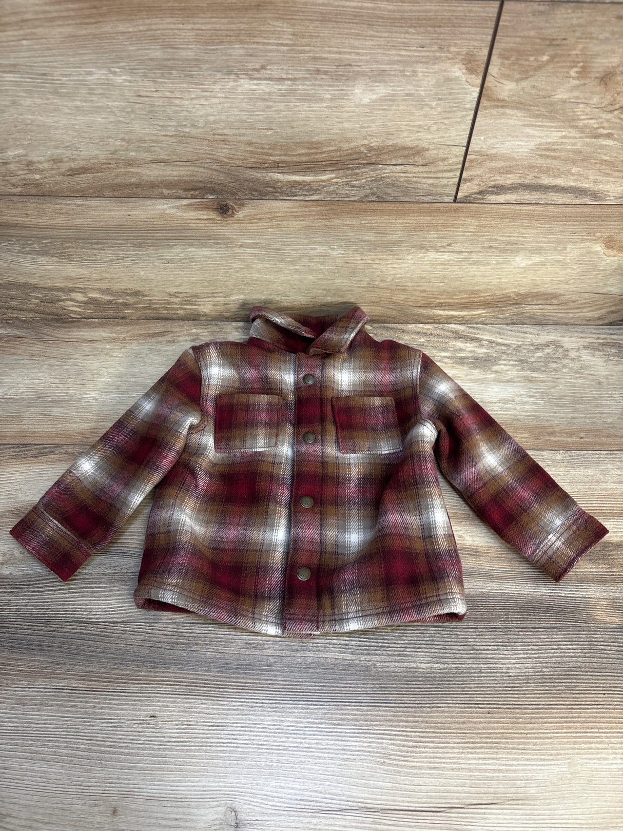 Old Navy Sherpa Lined Plaid Shacket In Burgundy Plaid sz 18-24m