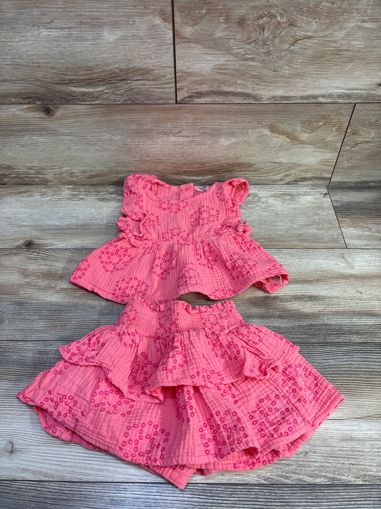 Penelope Mack 2pc Gauze Peplum Top & Ruffle Skort Set Pink sz 3T