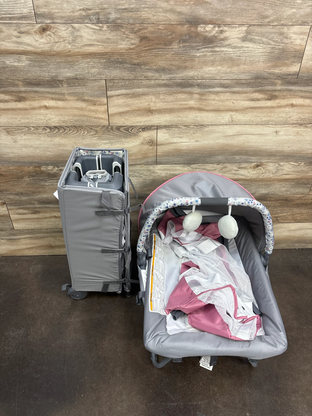 Baby Trend Nursery Den Playard with Rocking Cradle - Daisy Pink