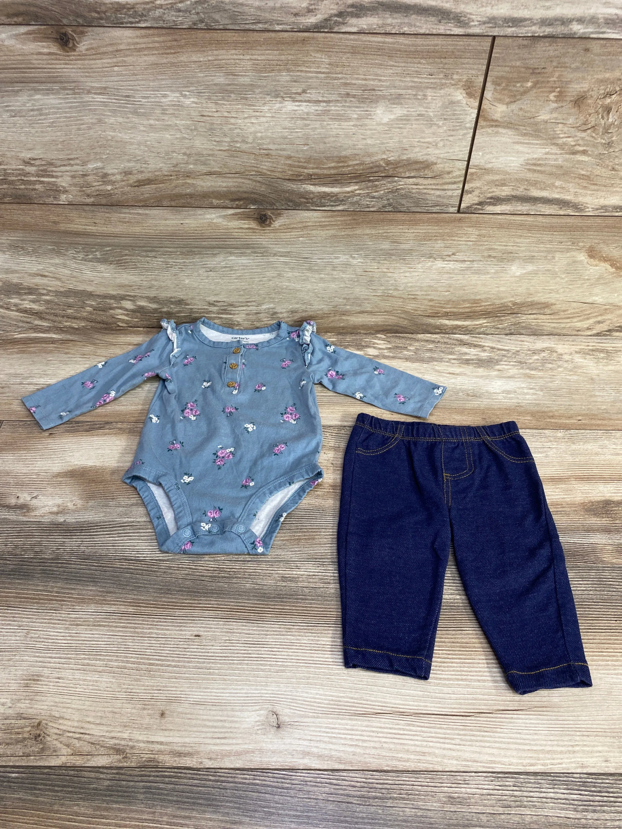 Carter's 2pc Floral Bodysuit & Pants Blue sz 6m - Me n Mommy To Be