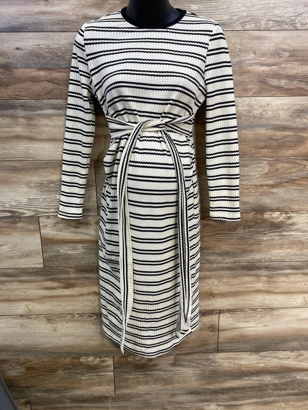 Shein Maternity Striped Waffle Knit Bodycon Waist Tie Dress White sz Large