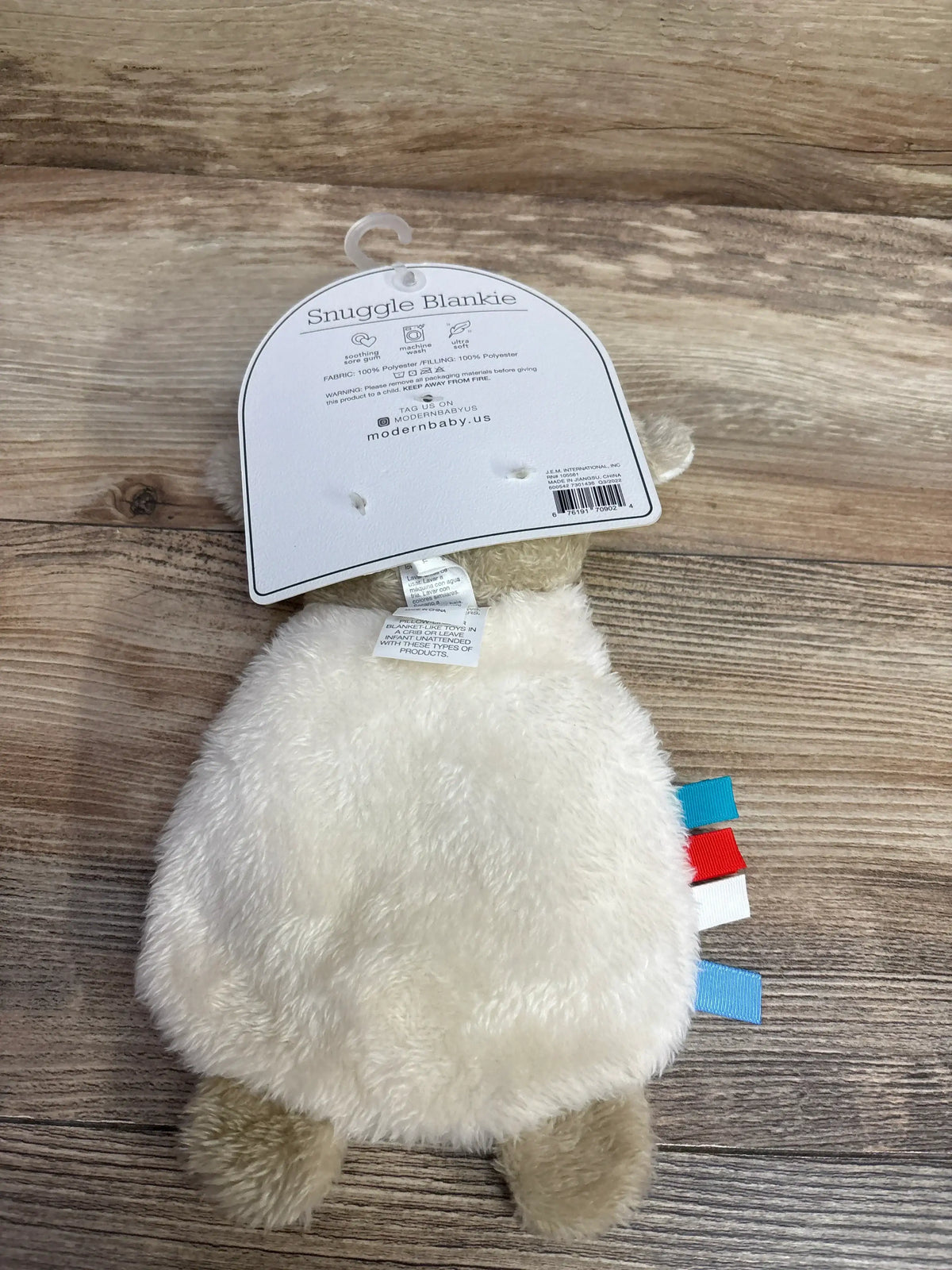 Soft snuggle blankie with colorful ribbons, ultra plush baby comfort toy for soothing and teething