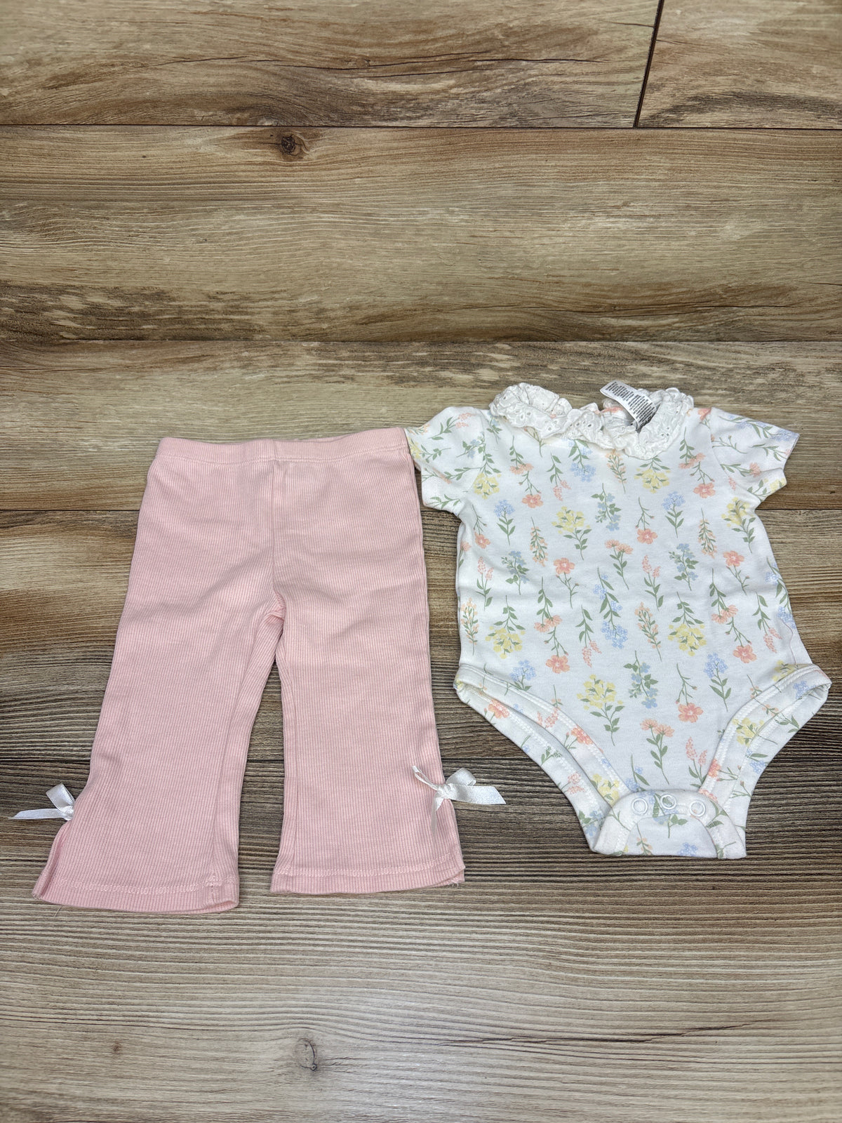 Nicole Miller 2pc Floral Bodysuit & Ribbed Leggings Set White sz 3/6m