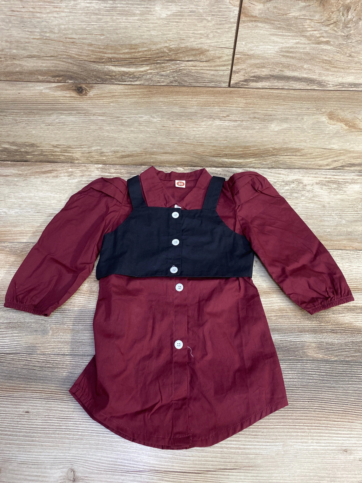 Shein 2pc Button Up Dress & Vest Set Burgundy sz 12m