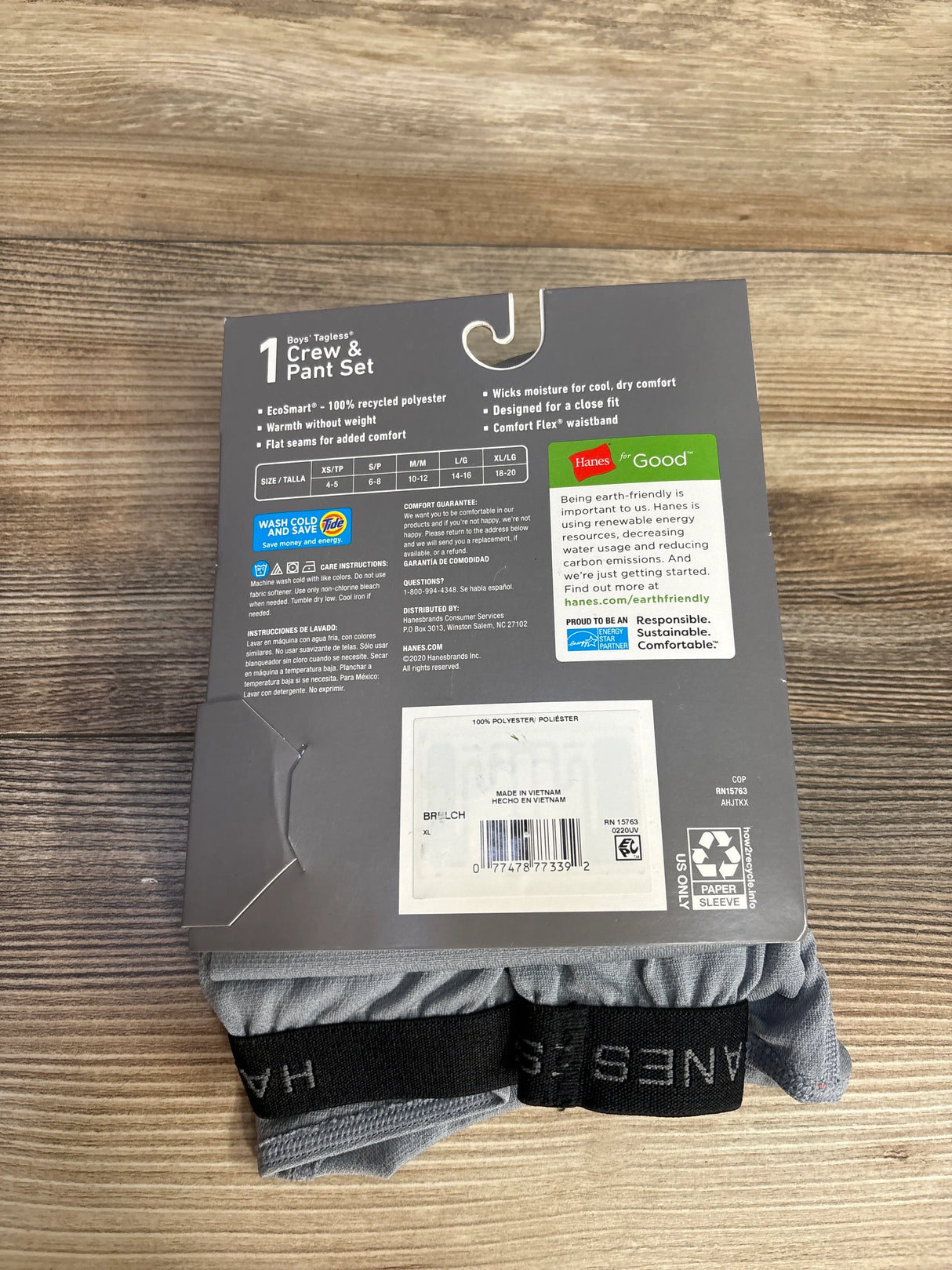 NEW Hanes Boys Tagless Crew & Pant Set Grey Sz XL (18-20)