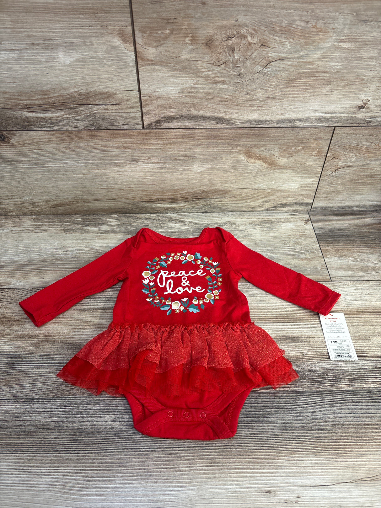 NEW Cat & Jack Peace & Love Tulle Bodysuit Dress Red sz 3-6m