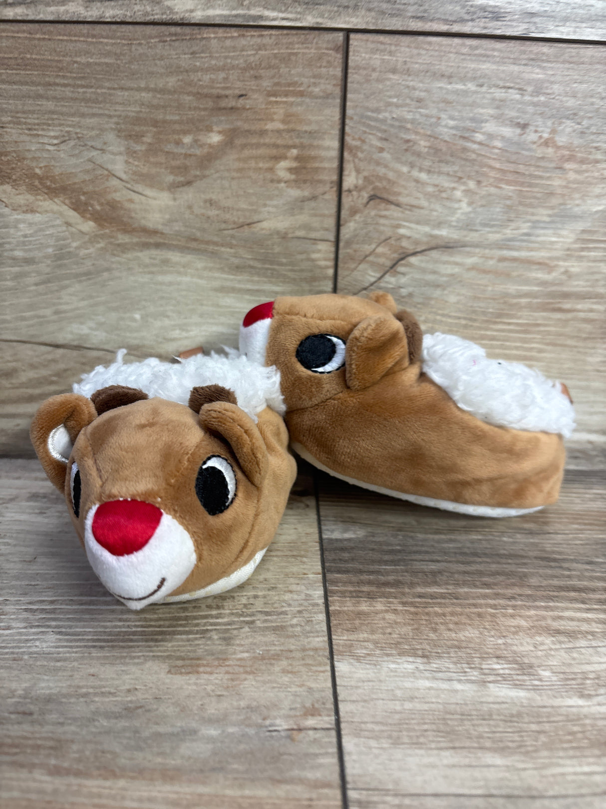 Rudolph the Red-Nosed Reindeer Plush Slippers Brown sz 2/3c