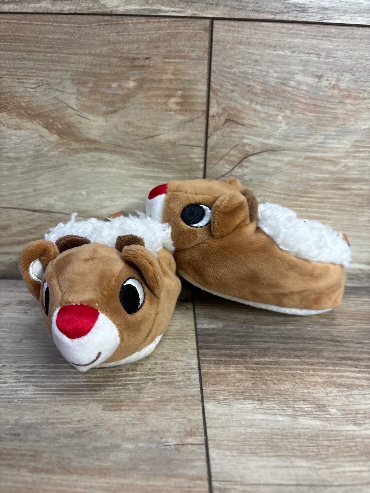 Rudolph the Red-Nosed Reindeer Plush Slippers Brown sz 2/3c