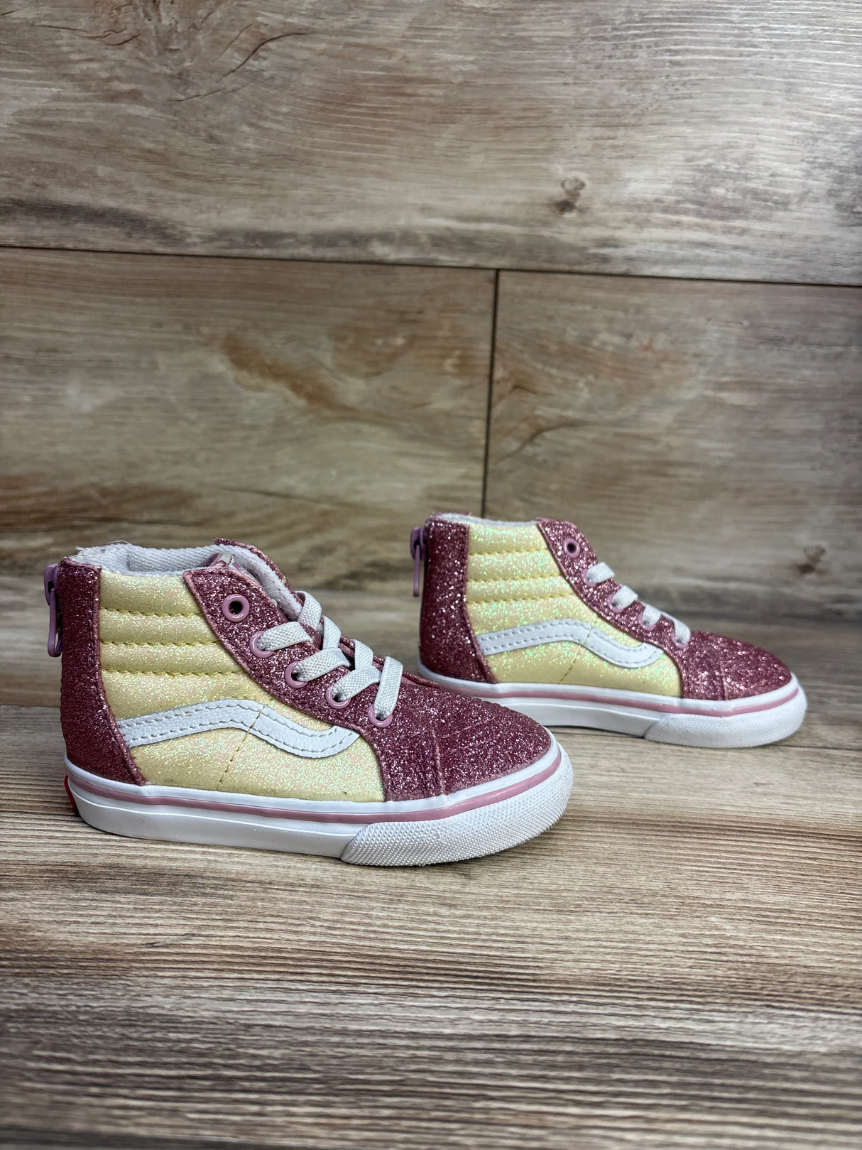 Vans Sk8-Hi Zip Sneakers Pink & Yellow Glitter sz 6c