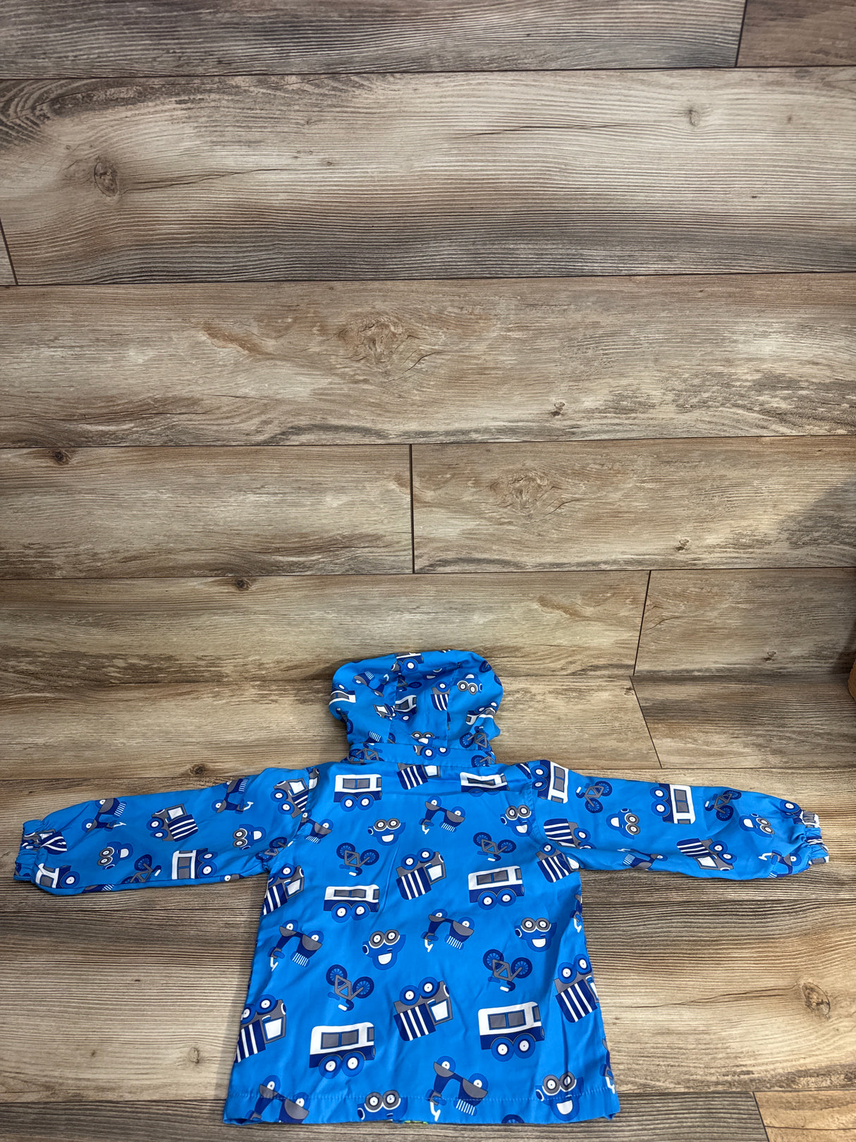 2pc Full Zip Car Print Windbreaker & Attached Hood Blue sz 12-18m
