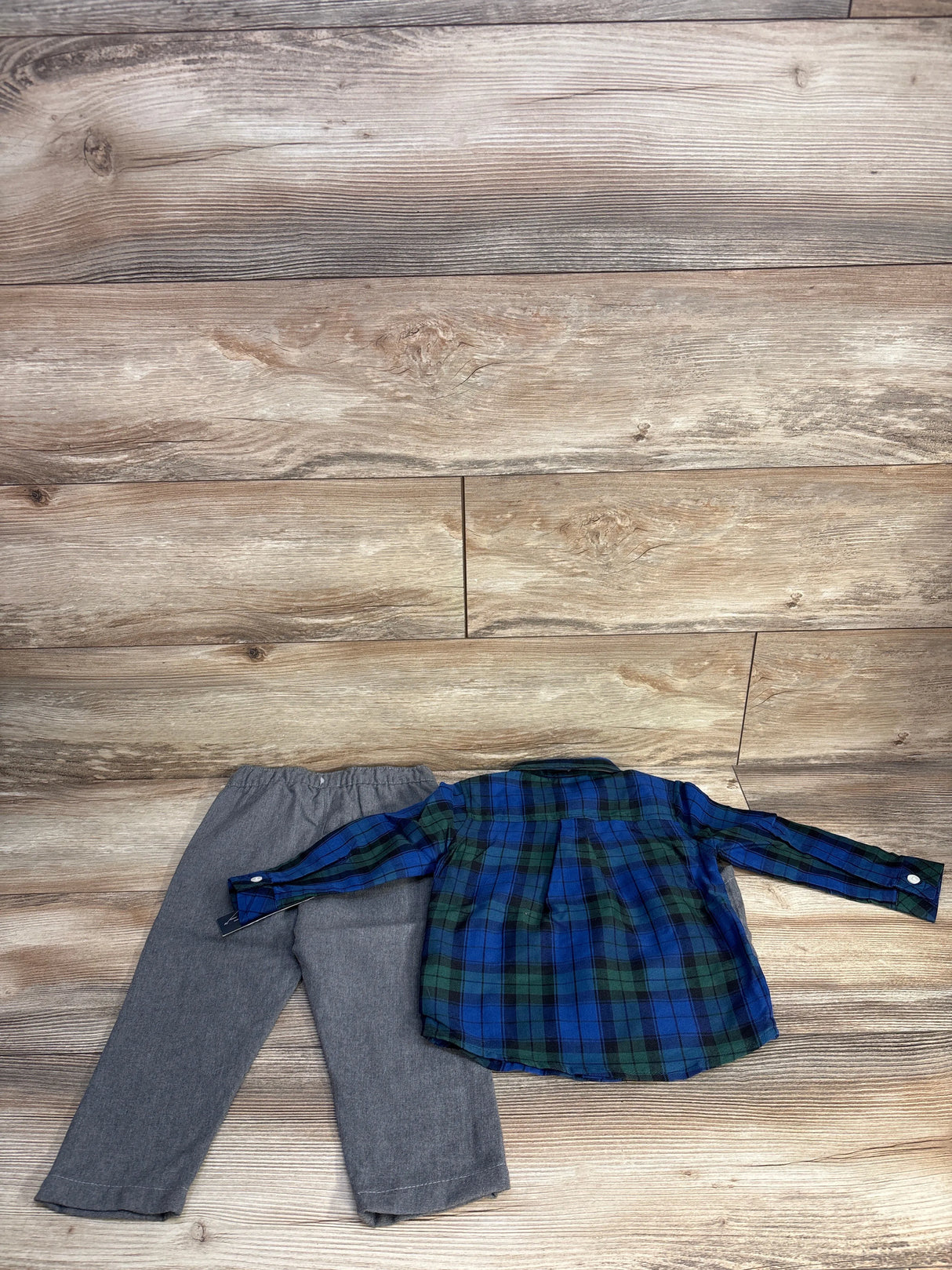 Baby Rebels 3pc Plaid Button Up Vest Set Blue sz 24m