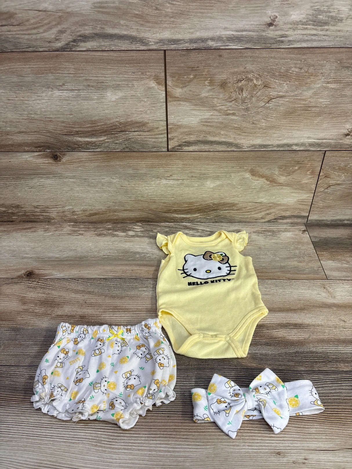 Hello Kitty 3pc Tank Bodysuit, Bloomers & Headband Set Yellow sz 3m