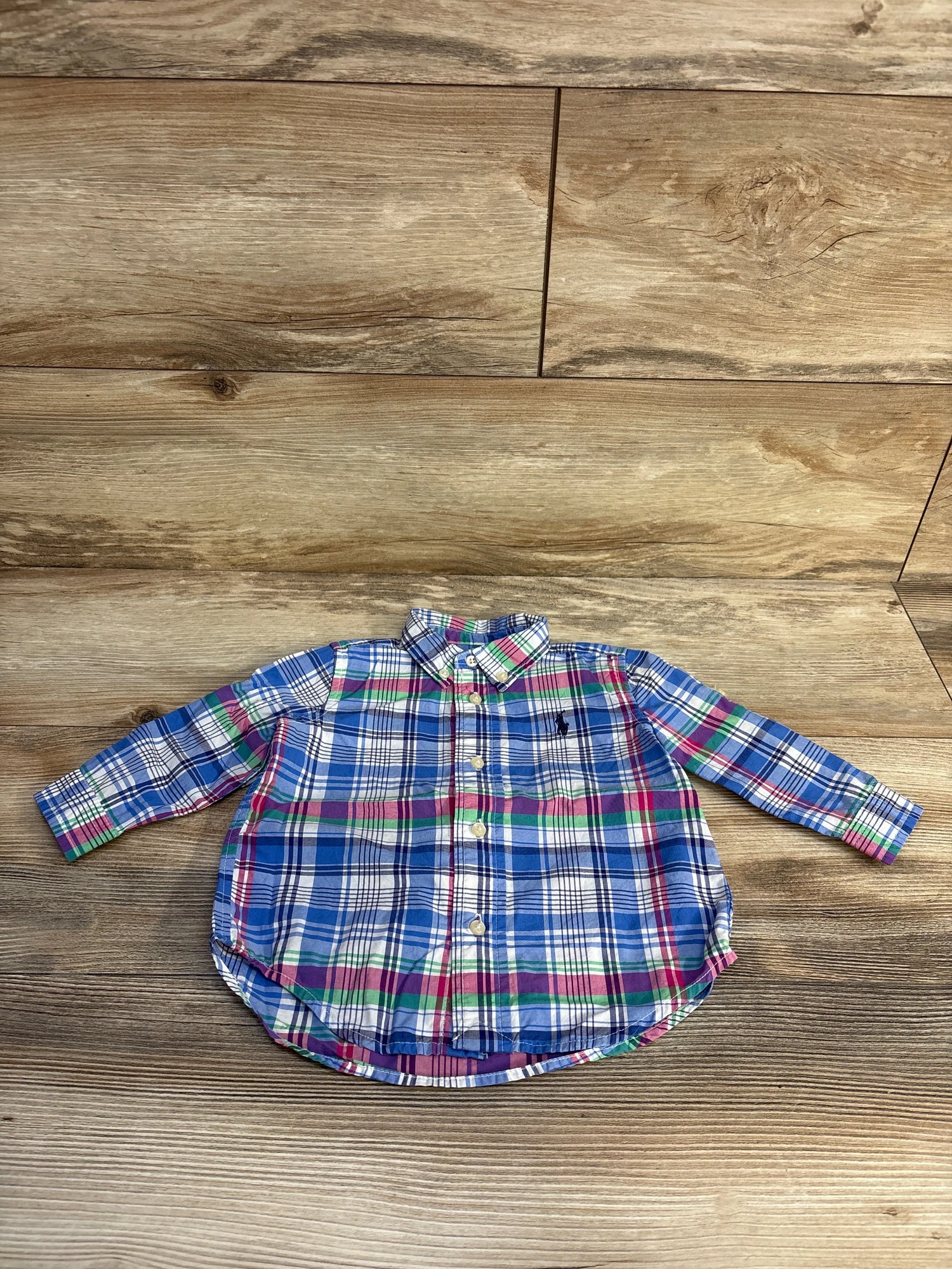 Ralph Lauren Plaid Button Down Shirt Blue sz 9m - Me n Mommy To Be