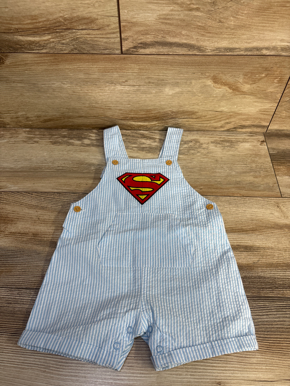 DC Superman Striped Seersucker Shortalls Blue sz 12m
