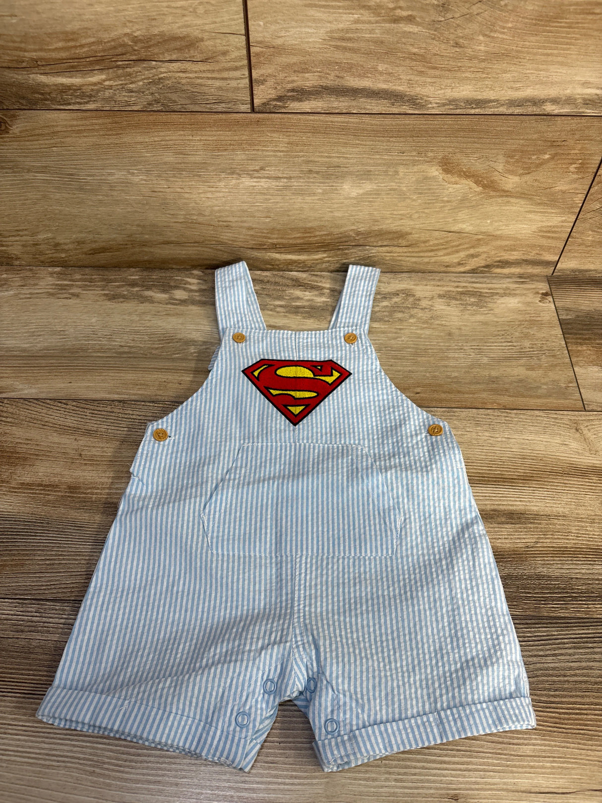 DC Superman Striped Seersucker Shortalls Blue sz 12m