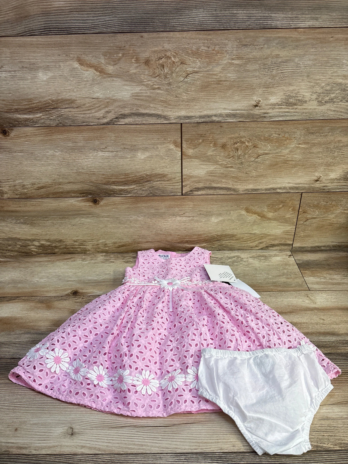 NEW Blueberi Boulevard 2pc Eyelet Dress & Bloomers Set Pink sz 24m