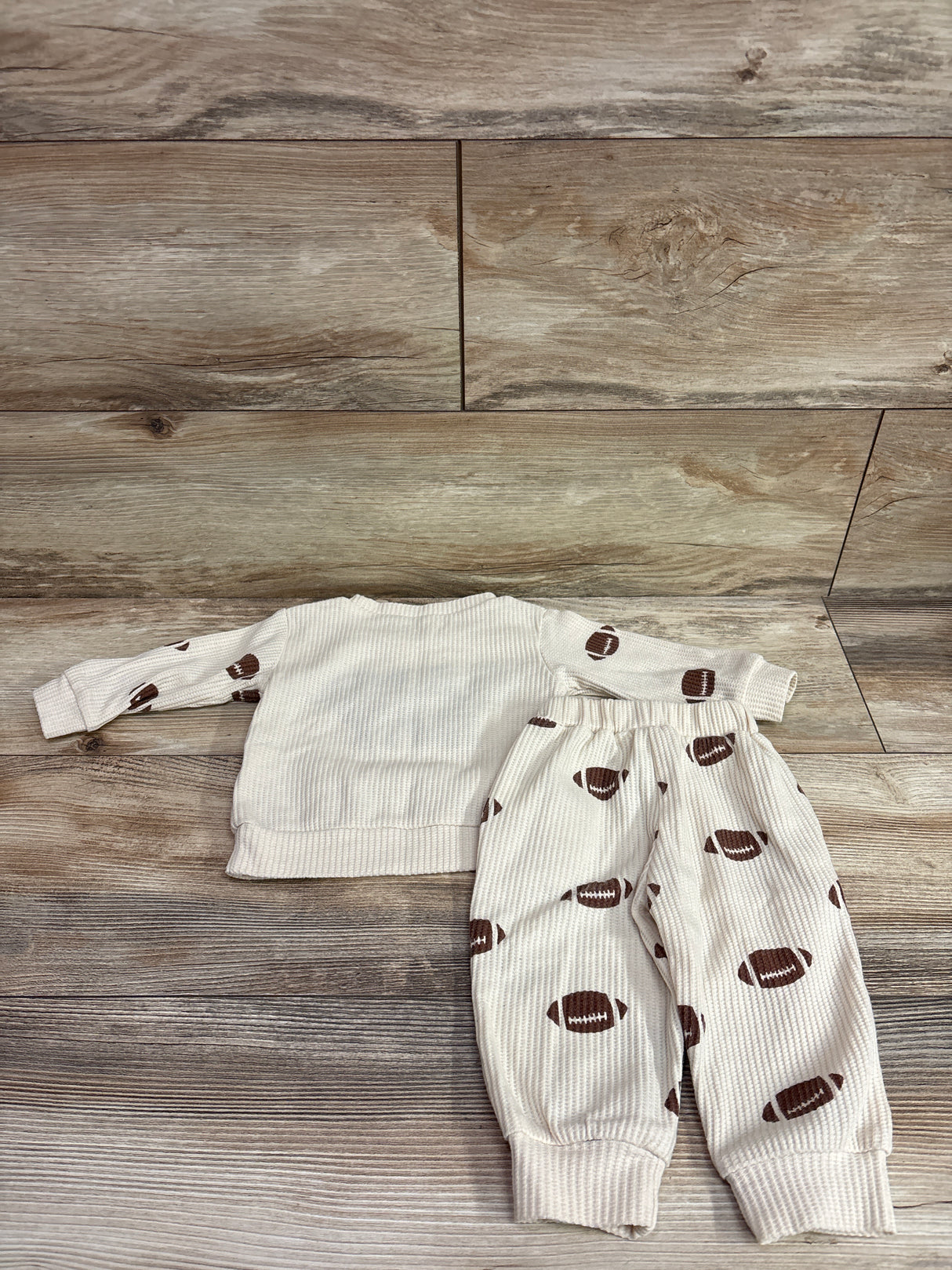 BemeyourBBs 2pc Waffle Knit Game Day Sweatshirt & Joggers Set Tan sz 0-6m