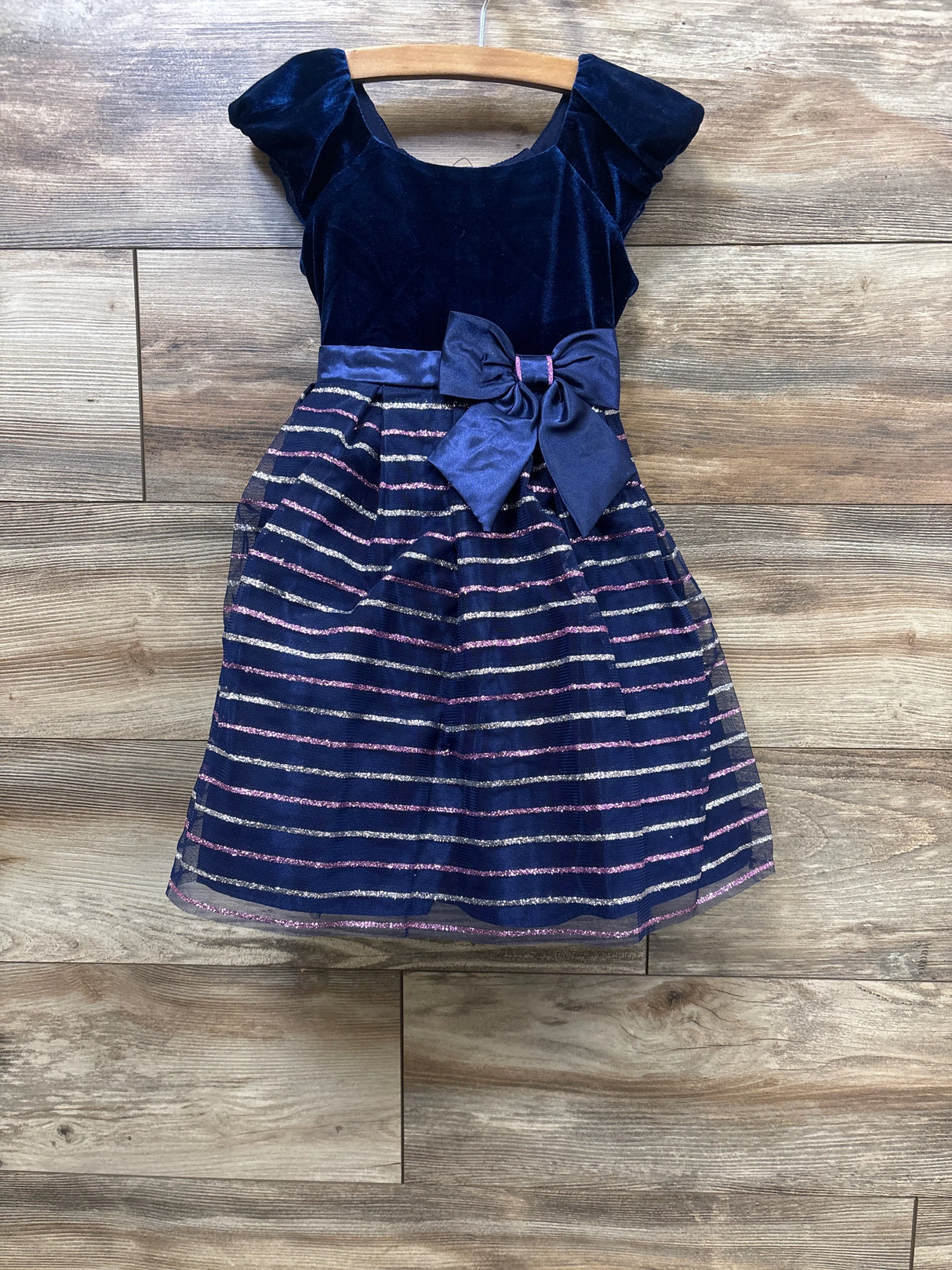 Jona Michell Velvet Striped Special Occasion Dress Navy sz 4T