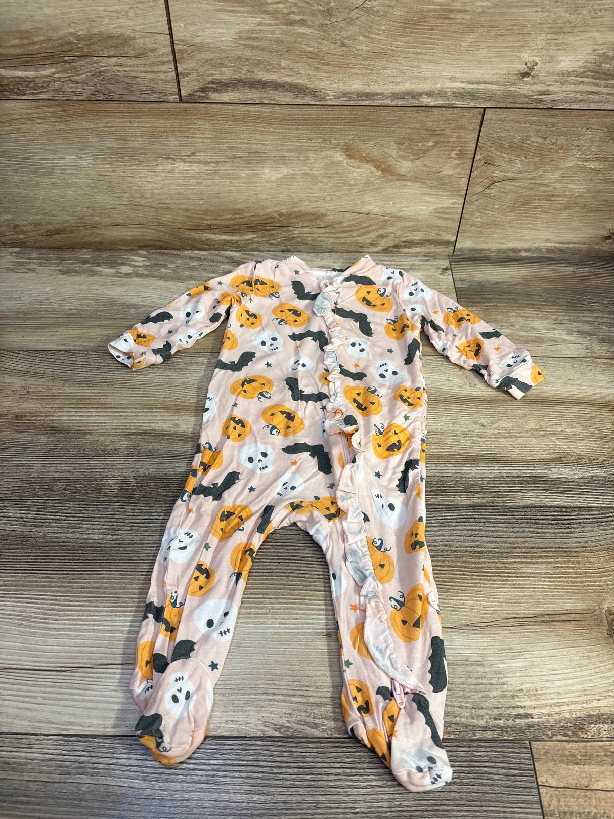 Milkberry Bamboo Halloween Print Ruffle Footie Pink sz 3-6m