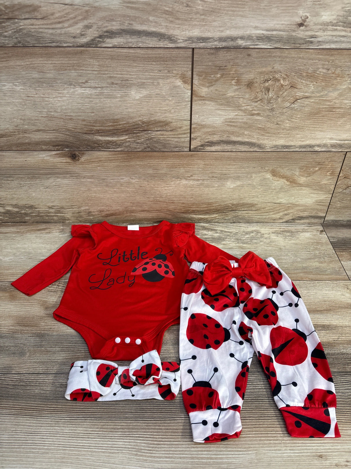 3pc Ladybug Little Lady Bodysuit & Pants Set Red sz 0-3m