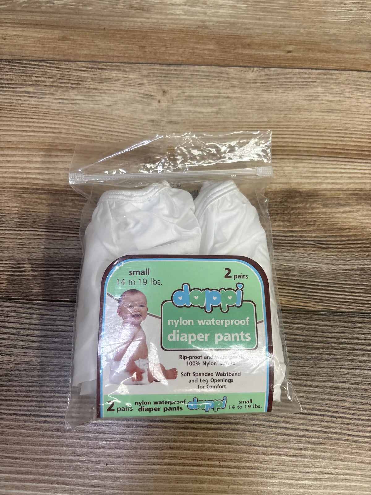 NEW Dappi 2pk Nylon Waterproof Diaper Pants White sz Small 14-19lbs