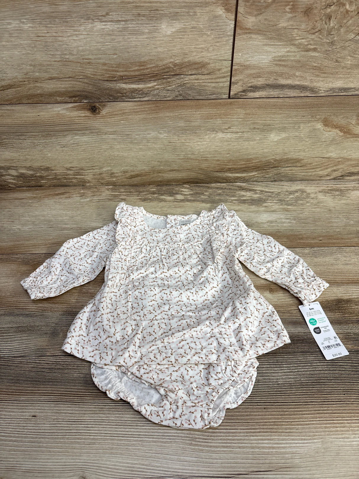 NEW Just One You 2pc Textured Floral Dress & Bloomers Set Ivory sz 6m