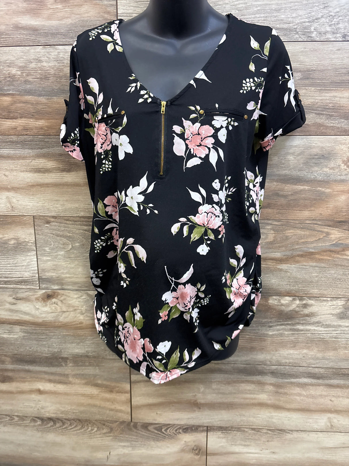 Sweet Wanderer Maternity Floral V-Neck Top Black sz Large